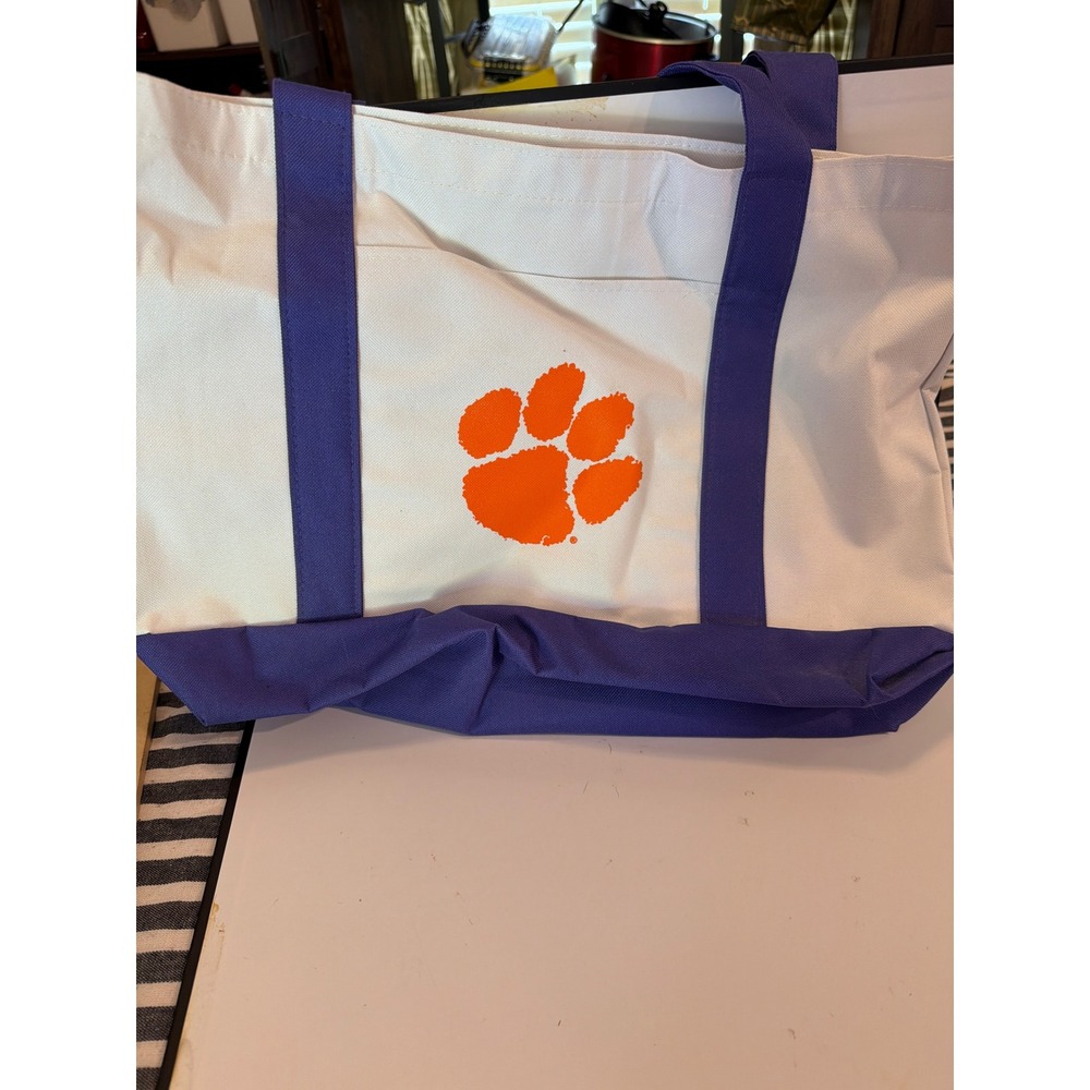 Clemson Tigers Canvas Tote Bag White Purple Orange Paw Print Game Day Tailgate